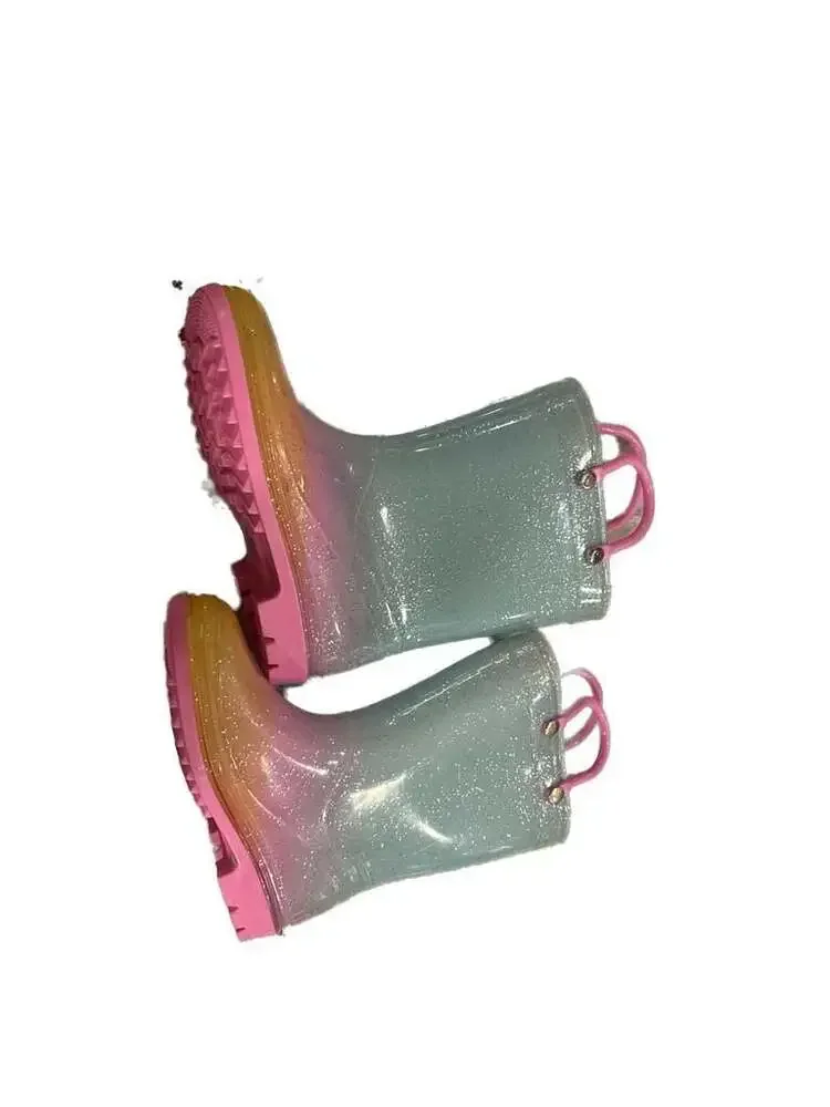 Kids Ombre‎ Glitter Rain Boots Blue Pink Yellow Pull Handles